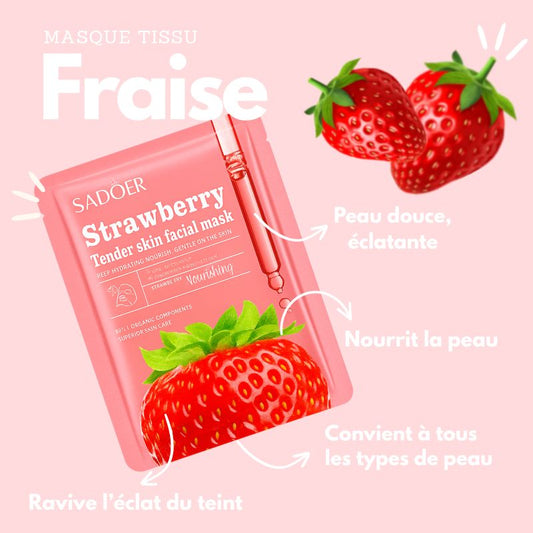Masque tissu Fraise hydratant et éclat