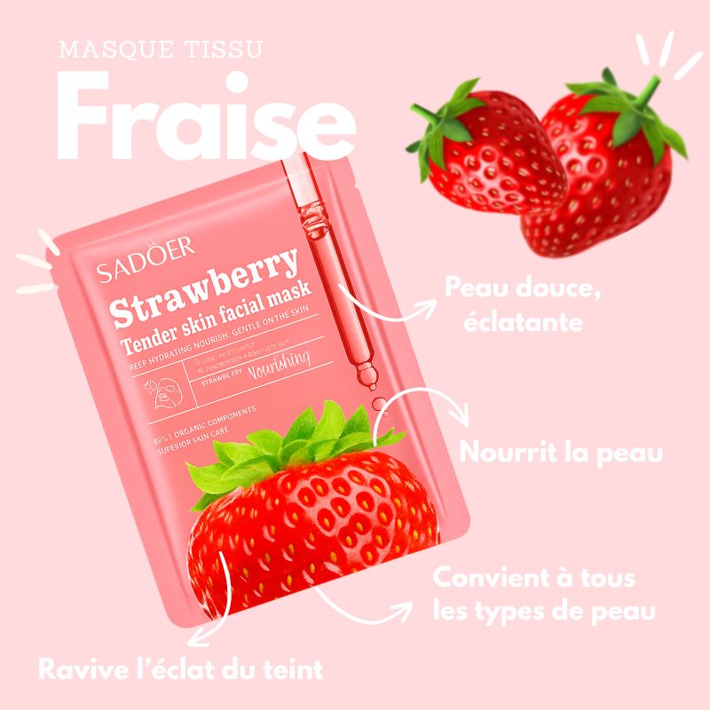 Masque tissu Fraise hydratant et éclat